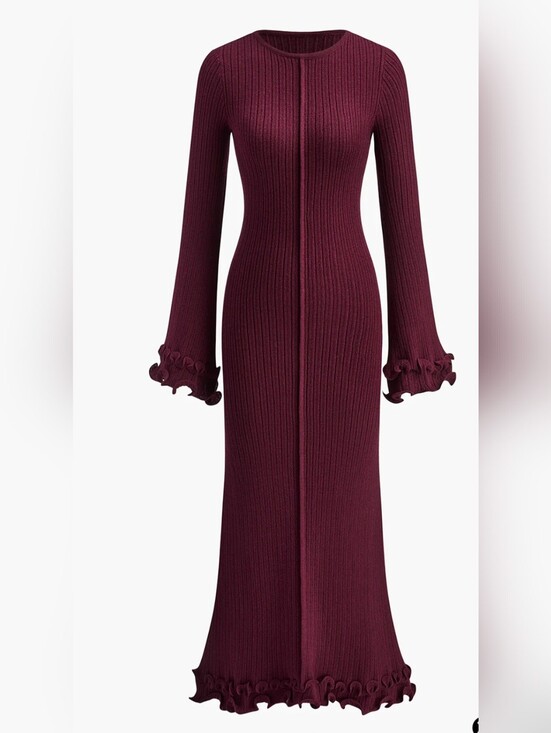 Commense Dresses & Skirts - Commense Knit Maxi Dress Ruffle Sleeves Piping Drawstring Trim Semi Sheer S NWT